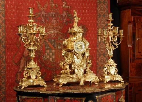 fig 1. Majestic and Very Large Gilt Brass Clock Set, Athena ~ French - Circa 1870.